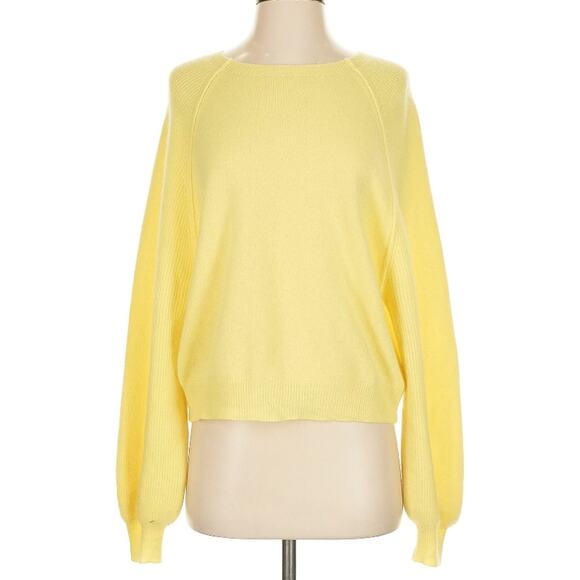 Crush. Butter Yellow Ribbed Sleeve 100% Cashmere Oversized Sweater S - Picture 1 of 9